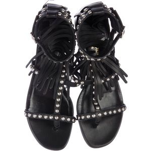 YSL Saint Laurent Studded Fringed Sandals
